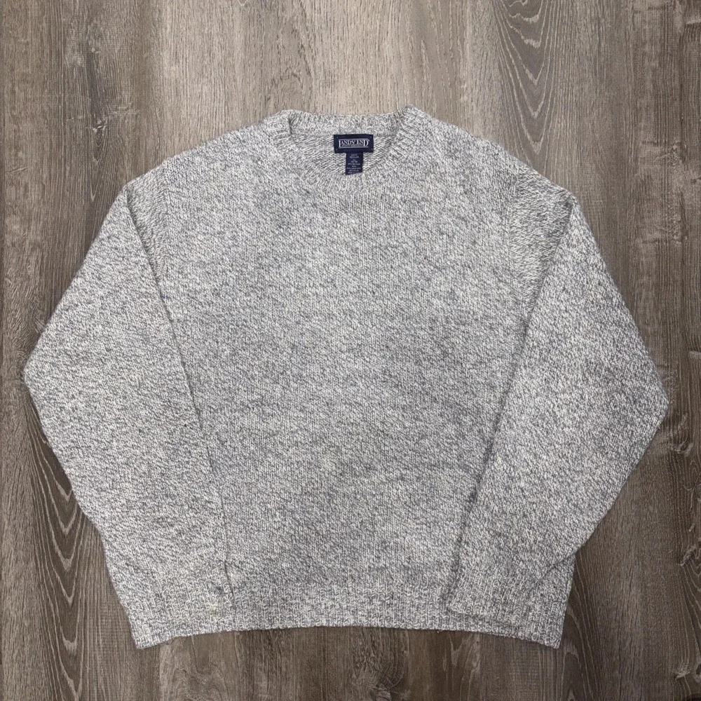 VTG Lands' End Sweater Mens XL Ragg Wool Made USA Cabincore Luxe Heritage Fleck